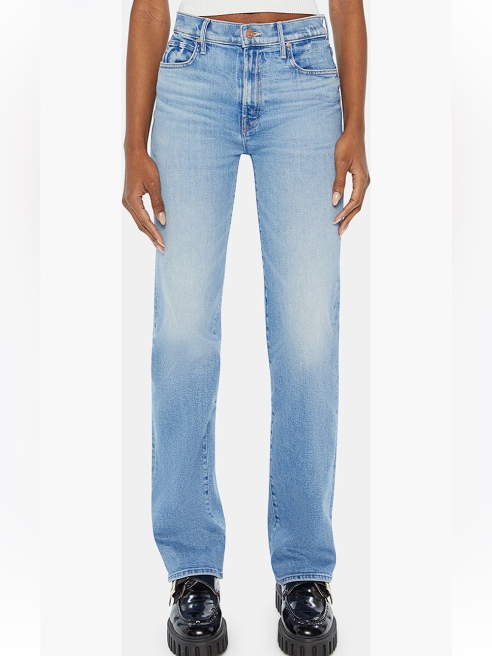 NEW MOTHER The Kick It High Waist Straight Leg Jeans in Tarot Time